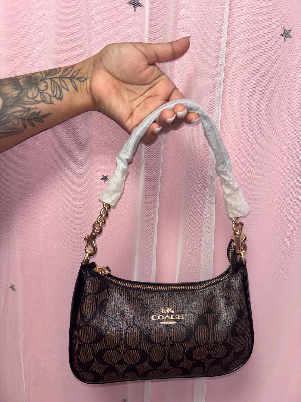 COACH Signature Canvas Small Shoulder Bag in Brown